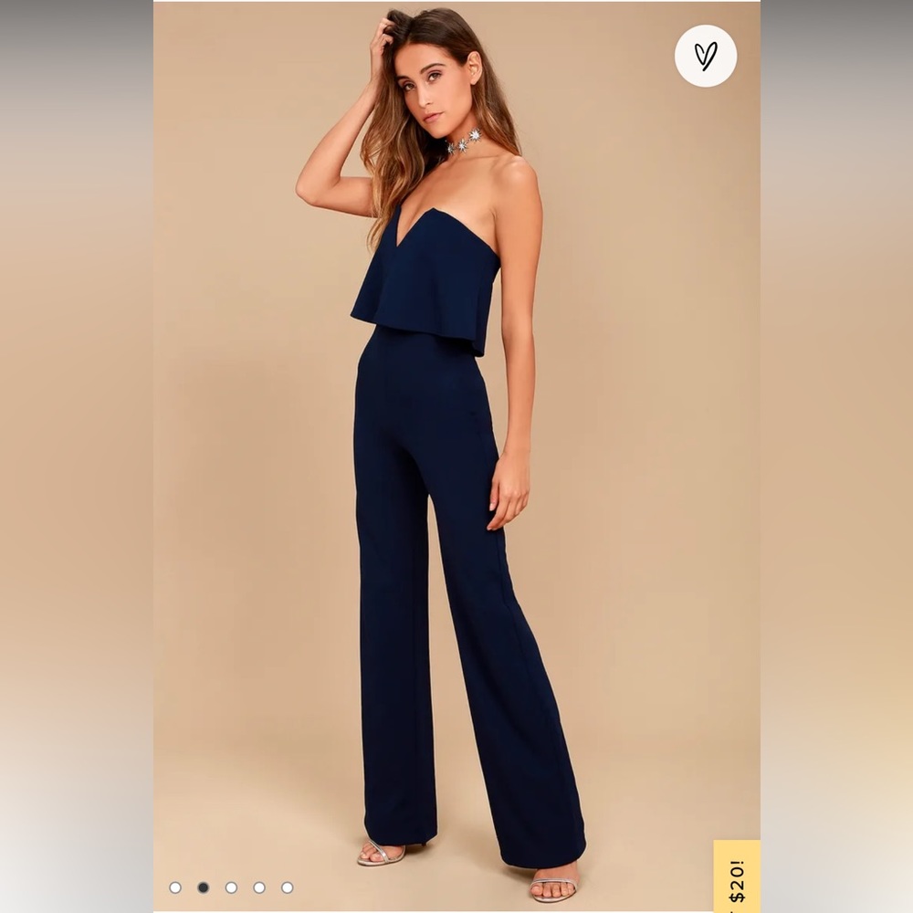 Lulus Power Of Love Navy Blue Strapless Jumpsuit